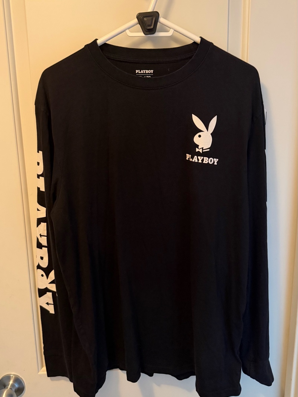 PLAYBOY Black Long-Sleeve Logo Tee with Sleeve Branding